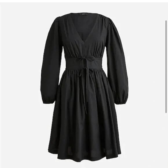 J. Crew Black V-neck Puff Sleeve Cotton Poplin Mini Dress Size 20 new with tags - Picture 3 of 9